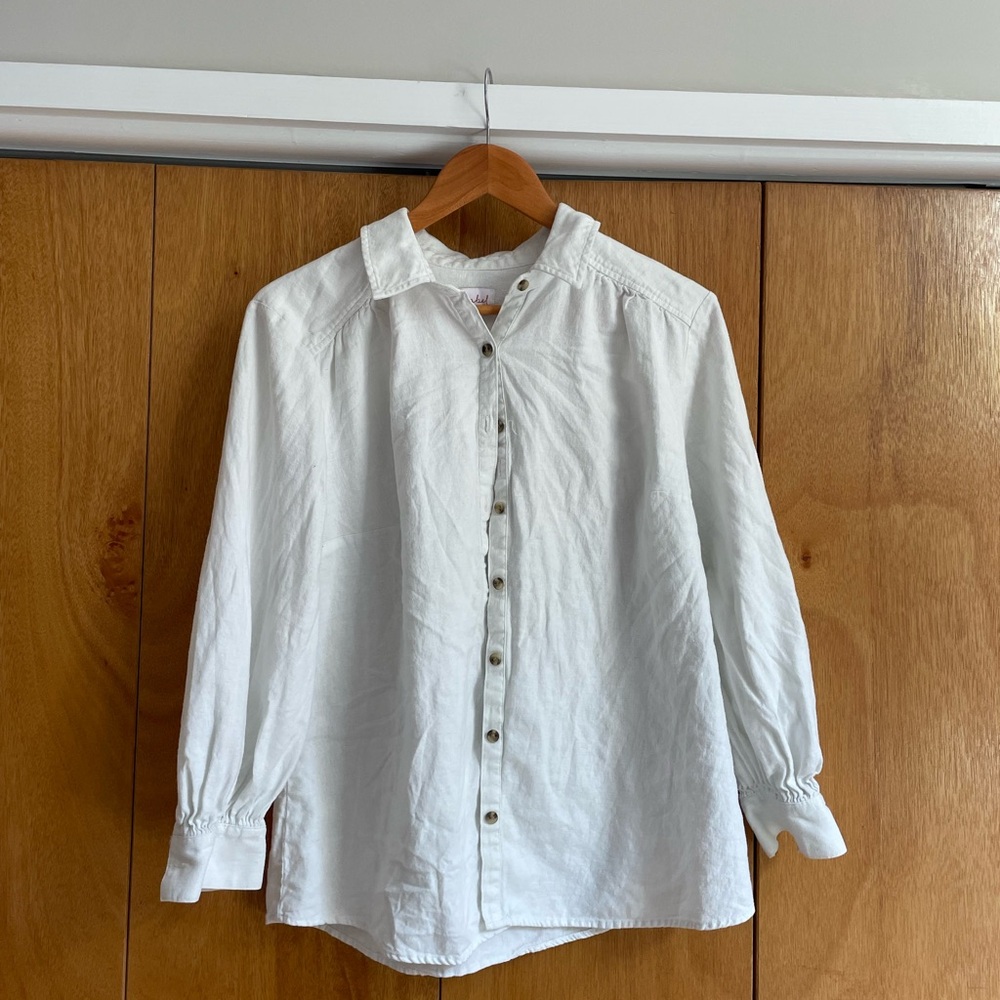 Isabel Maternity White Linen Long Sleeve Button Up Size Medium Top